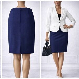 Anne Klein Pencil Skirt Women 12 Navy Knee Length Lined Career Office Work Chic